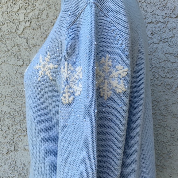 Quacker Factory Snowflake Embroidered Beaded Knit Xmas Sweater Zippered Jacket - Picture 7 of 12